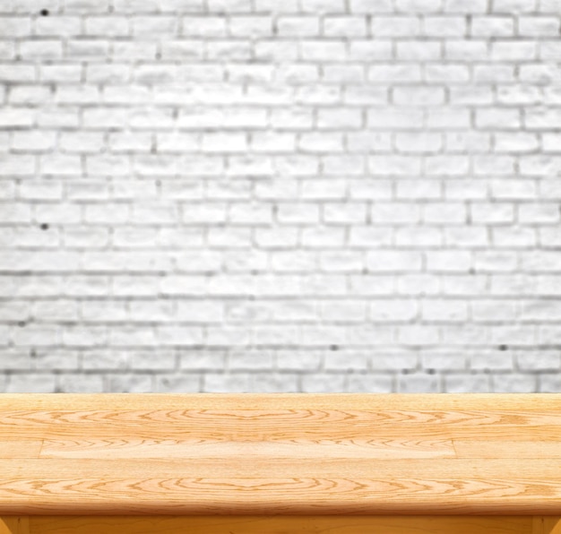 wood table and brick wall in background product display template