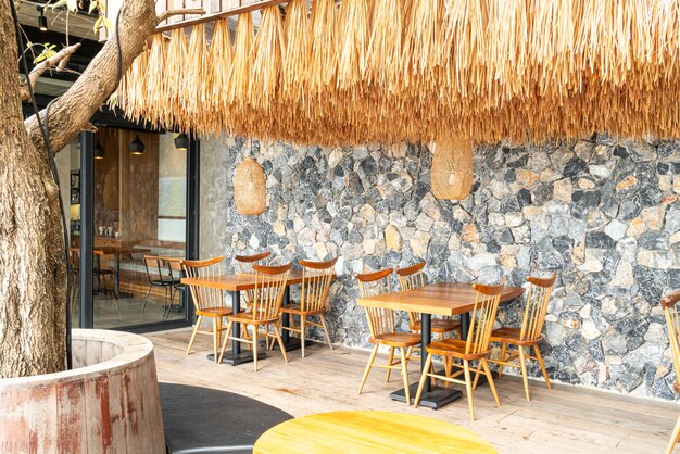 wood table and chair in cafe restaurant