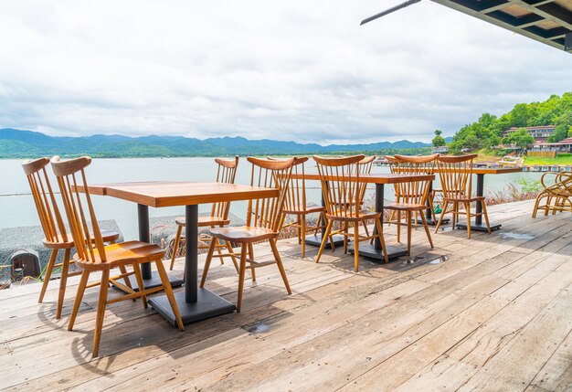 wood table and chair in cafe restaurant