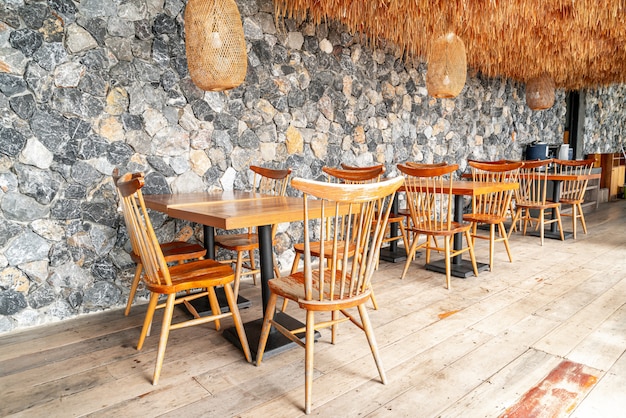 wood table and chair in cafe restaurant