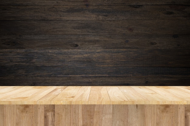 wood table for display product and vintage wall
