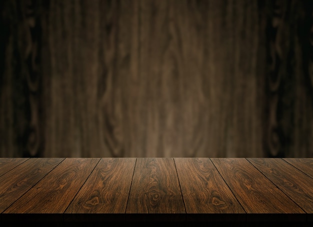 Photo wood table in front of wood wall blur background for product display