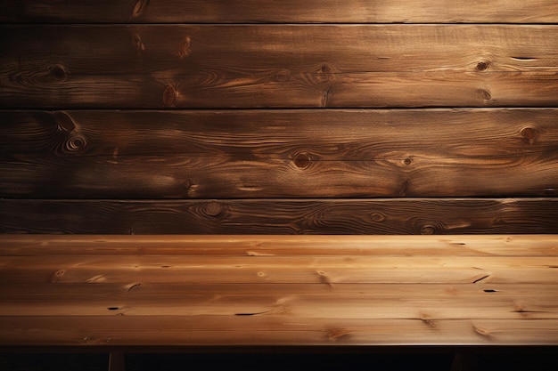 Wood table in front of wood wall blur background