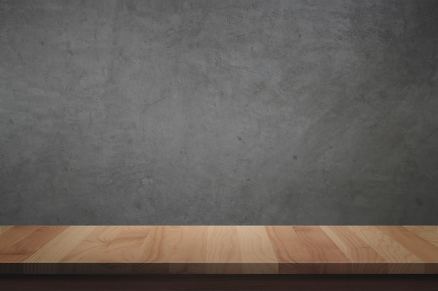 Wood table and grunge wall.