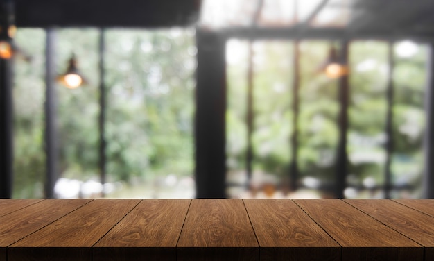 Wood table of modern restaurant