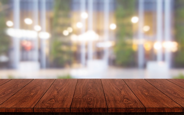 Wood table of modern restaurant