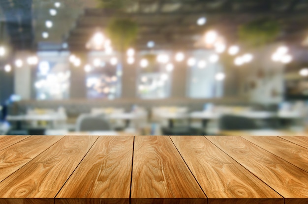 Wood table of modern restaurant