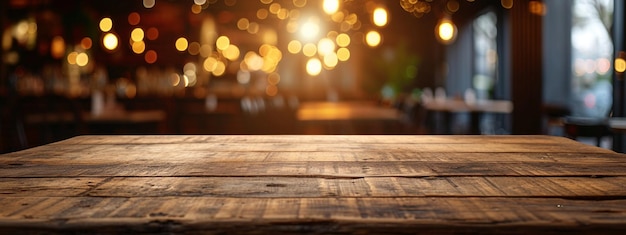 Фото Деревянный стол на размытии кафе кофейня бар фона может использоваться для отображения или монтажа
