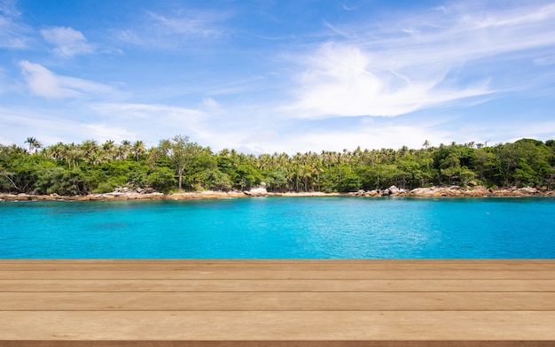 Wood table on sea