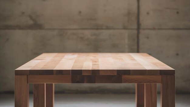 Wood table top on bare concrete wall background can be used for display or montage your products