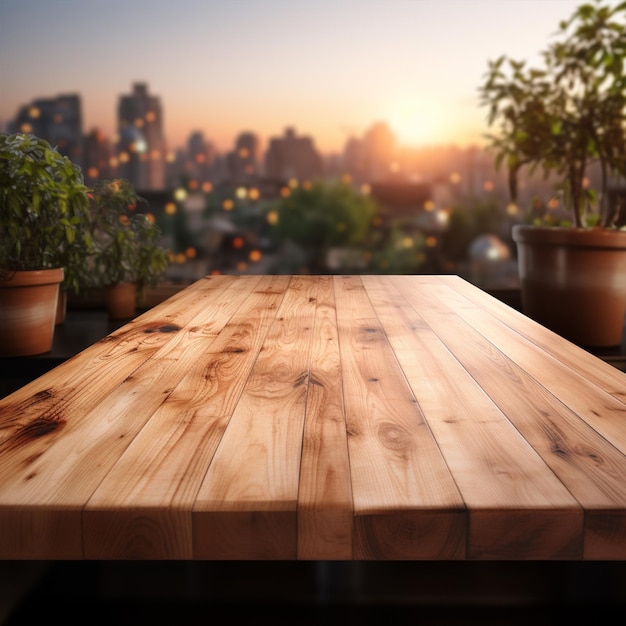 Photo wood table top on blur kitchen room background for montage product display or design key visual lay