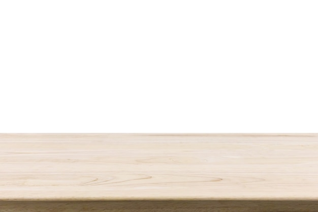 白い背景で隔離の木製テーブルトップ