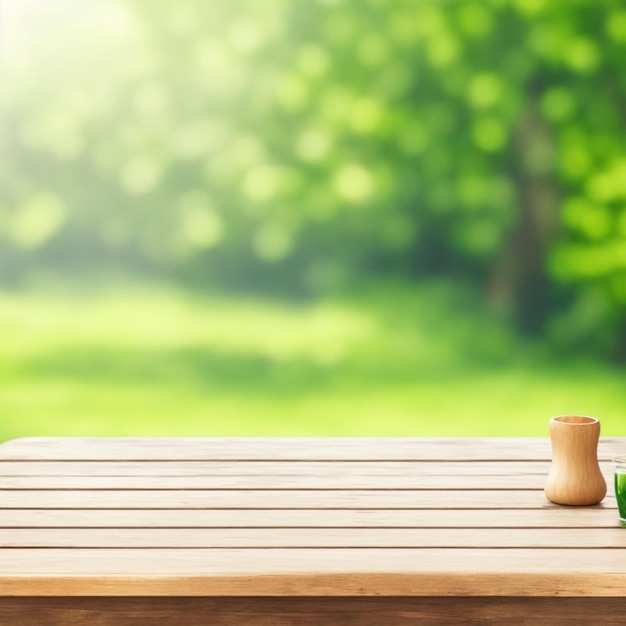 wood table top and nature blurred abstract background