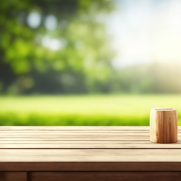 wood table top and nature blurred abstract background