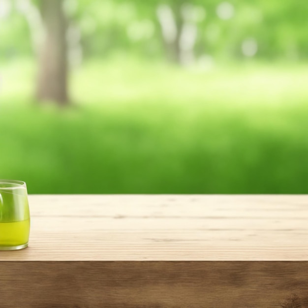 wood table top and nature blurred abstract background