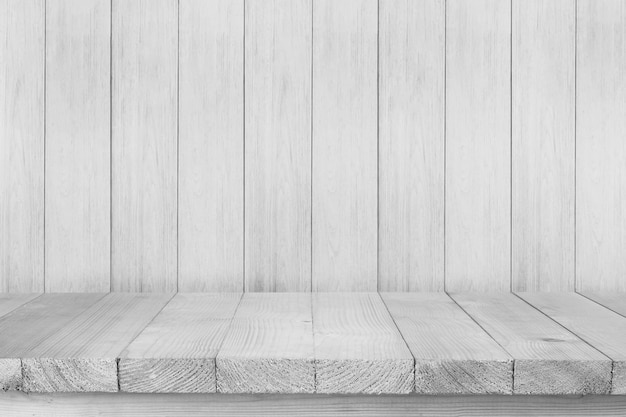 Wood table top on white wood background