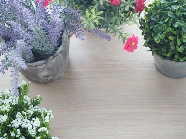 Wood table with beautiful flower frame.