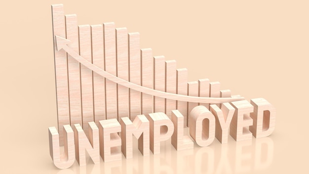 Photo the wood text unemployed and chart for business concept 3d rendering