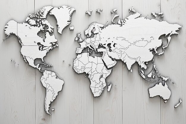 Фото Деревянная текстура поверхности белого цвета для фона с картой мира