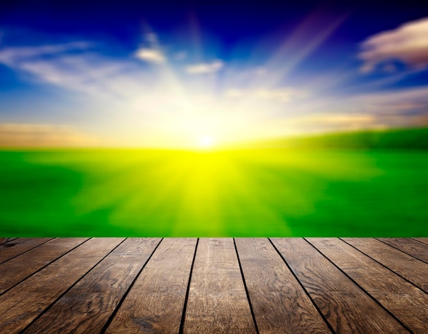 Wood textured backgrounds in a room interior on the sky field backgrounds