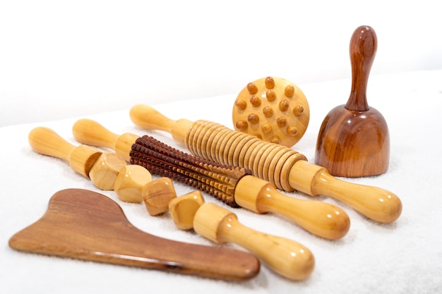 Wood therapy. Tools for anti-cellulite treatment to stimulate the lymphatic system