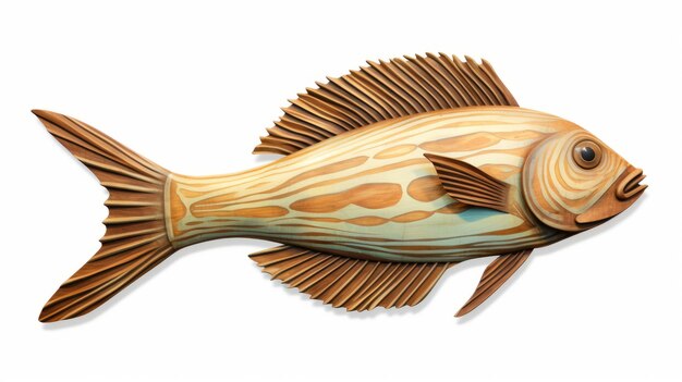写真 木製の壁に設置された魚の装飾 リアルで詳細な海岸装飾