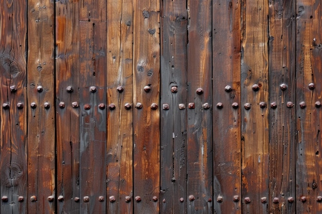 Деревянная стена с ржавой сталью, металлическая и гвоздичная текстура, фоновый доска, деревянный фон стены