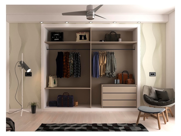 A wood wardrobecabinetcloset in a modern interior design style