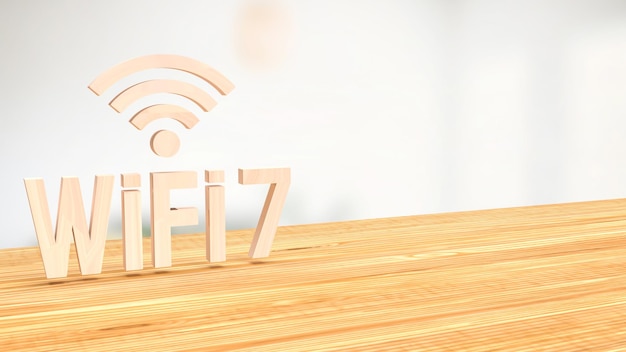 Photo the wood wifi 7 on table for technology concept 3d rendering