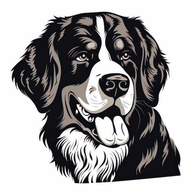 Woodcutinspired Bernese Mountain Dog Illustration With Strong Facial Expression