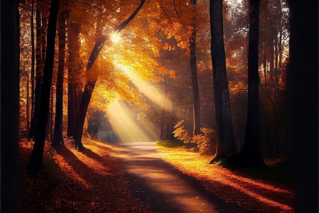 Wooded alley in the autumn ideal for backgrounds