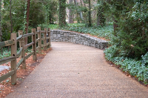 Photo wooded pathway with fence