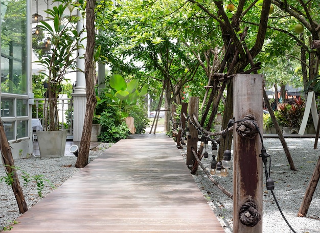 Wooded walk way entrance to backyard