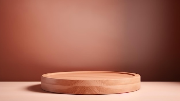 Wooden Abstract Minimalistic Product Podium. The Scene for Product Presentation. 3D Room with Geometric Platform Stage Pedestal. Ai Generated Podium Mockup for a Product advertisement.