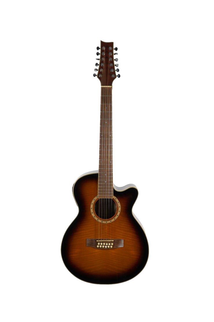 Wooden acoustic guitar isolated over white background