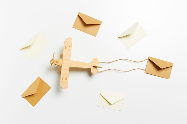 Wooden airplane and letter