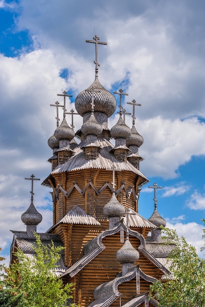 Wooden All Saints skete, a part of the Svyatogorsk Lavra in Ukraine, on a sunny summer day