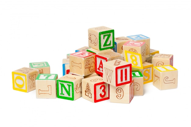 Wooden alphabet blocks isolated on white background