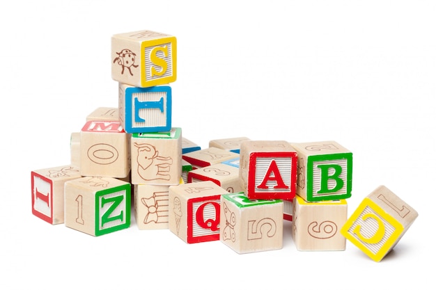 Wooden alphabet blocks isolated on white 