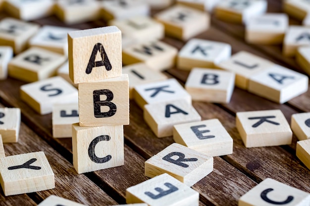 Photo wooden alphabet; blog write on the wooden background