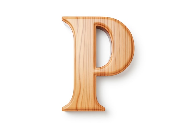 Wooden alphabet letter P on white background