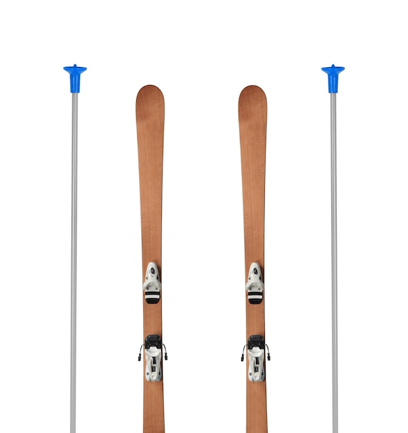 Wooden alpine skis isolated