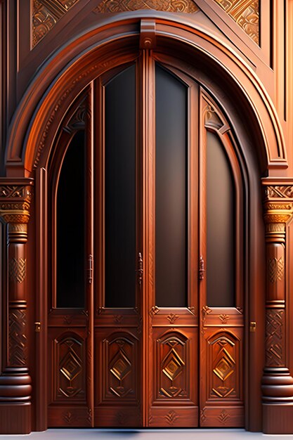 Wooden ancient door isolated on white background