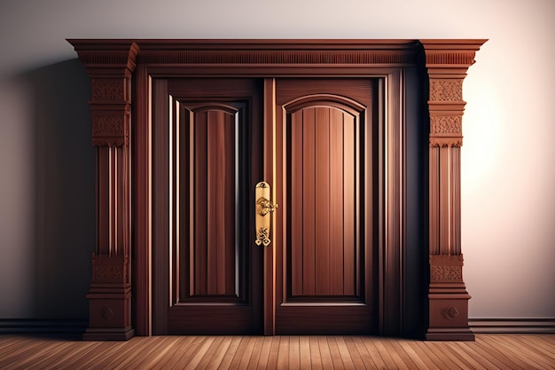 Wooden ancient door isolated on white background