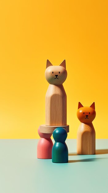 Wooden animal toy with minimalist colors in a flat background illustration made with generative ai