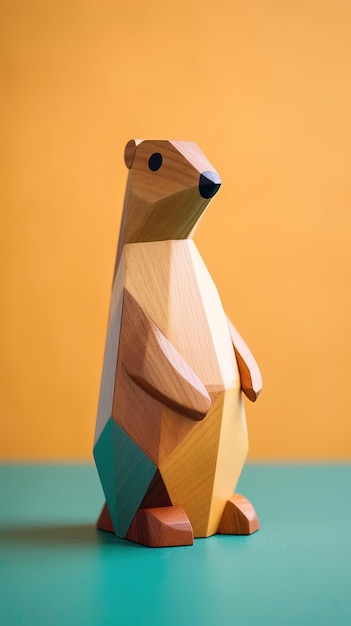 Wooden animal toy with minimalist colors in a flat background illustration made with Generative AI