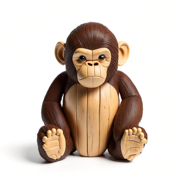 Foto giocattolo di scimmia di legno su sfondo bianco