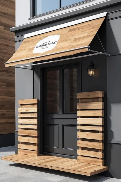 Photo a wooden awning with a sign that saysthe company