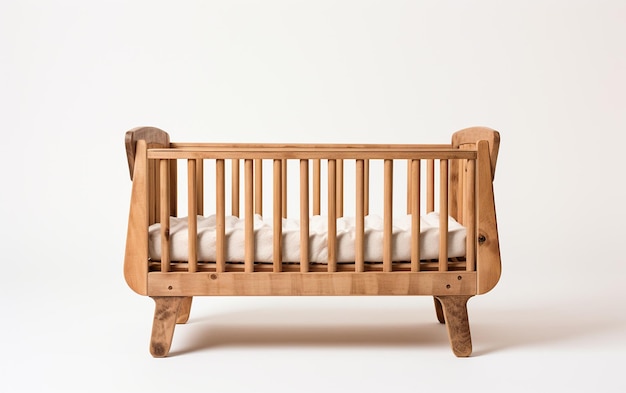 Photo wooden baby cribs set on a white surface