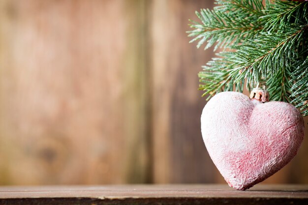 On wooden background Christmas decor